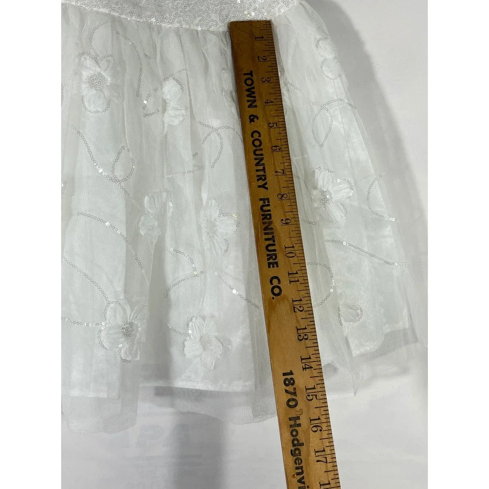 Zenzi Sequin Floral Tulle Party Dress Girls S 6/7 White  Easter Formal Fairycore